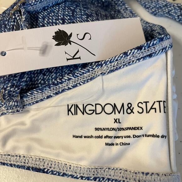 Bikini Ruffle Shoulder Top in Denim Print Size XL - Picture 5 of 6